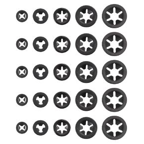 uxcell 150Pcs Internal Tooth Starlock Washers Assortment Kit, 65Mn Tooth Locking Ring Washers Quick Speed Star Nut Locking Fastener, 5 Size, Black
