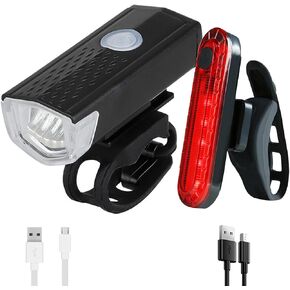 Ultra Bright Rechargeable Bike Light Set Bicycle Front Headlight and Back Rear Taillight Cycling Night Essential Waterproof Warning Flash Light MTB Accessories for Kids Men Women Adults
