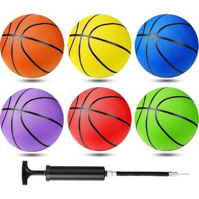 6 Pack Rubber Basketballs Bulk Official Size Basket Balls with Pump for Kids Youth Boys Girls Adult Indoor Outdoor School Basketball Game Street Ball Training Practice, 6 Colors