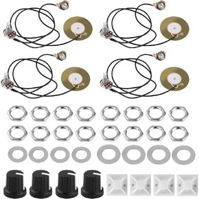 4 Packs 50mm Piezo Pickup Transducer Prewired Amplifier with 6.35mm Output Jack for Acoustic Guitars, Ukuleles, and Cigar Box Guitars