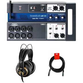 حزمة خلاط رقمي Soundcraft Ui12 ذات 12 مدخل يتم التحكم فيها عن بعد مع سماعات رأس ستيريو AKG K240 Studio Pro وكابل XLR in Kuwait