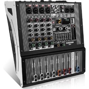 Professional Audio Mixer,4-channel audio interface mixer,99 bit DSP Reverb Sound,4 ohm 2 * 250 Watt Output +48V Bluetooth power amplifier studio,Audio Mixer,Concert party, Karaoke Studio（EX4)
