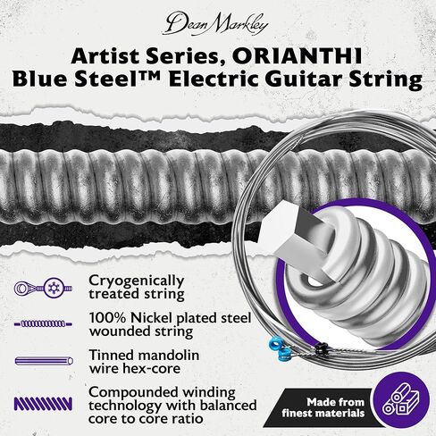 دين ماركلي سلاسل الغيتار الكهربائي سلسلة الفنان Orianthi 6 سلسلة مجموعة، 2554-OR مجموعة سلسلة الغيتار الكهربائي الصلب الأزرق، المعالجة بالتبريد لحياة أطول وصوت متفوق، صنع في الولايات المتحدة الأمريكية، قياس 9-52 in Kuwait