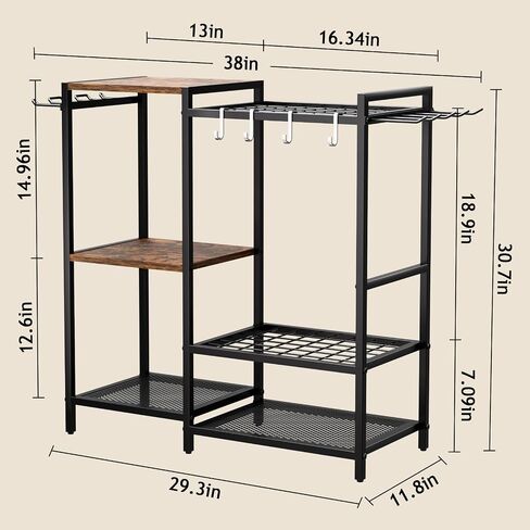 Garden Garage Tool Organizer - with 3-tier Shelves, Yard Tool Organizer for Garage with 4 Hooks, Heavy duty Steel Garden Tool Rack Holds up to 48 Long Handled Yard tools for Storage in Saudi Arabia