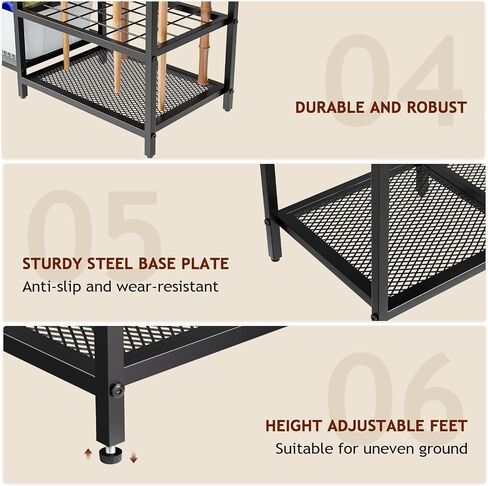 Garden Garage Tool Organizer - with 3-tier Shelves, Yard Tool Organizer for Garage with 4 Hooks, Heavy duty Steel Garden Tool Rack Holds up to 48 Long Handled Yard tools for Storage in Saudi Arabia