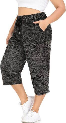 FOREYOND Plus Size Capri Pants for Women Loose Fit Yoga Pants with Pockets Workout Activewear Sweatpants in Saudi Arabia