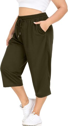 FOREYOND Plus Size Capri Pants for Women Loose Fit Yoga Pants with Pockets Workout Activewear Sweatpants in Saudi Arabia