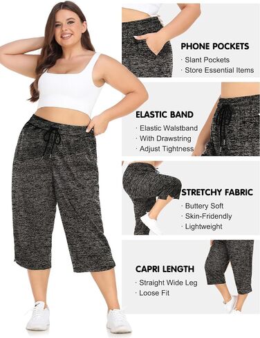 FOREYOND Plus Size Capri Pants for Women Loose Fit Yoga Pants with Pockets Workout Activewear Sweatpants in Saudi Arabia