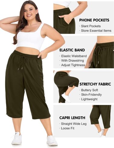 FOREYOND Plus Size Capri Pants for Women Loose Fit Yoga Pants with Pockets Workout Activewear Sweatpants in Saudi Arabia