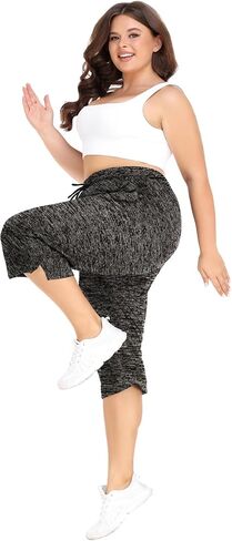 FOREYOND Plus Size Capri Pants for Women Loose Fit Yoga Pants with Pockets Workout Activewear Sweatpants in Saudi Arabia