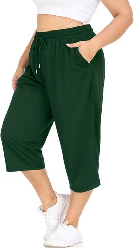 FOREYOND Plus Size Capri Pants for Women Loose Fit Yoga Pants with Pockets Workout Activewear Sweatpants in Saudi Arabia