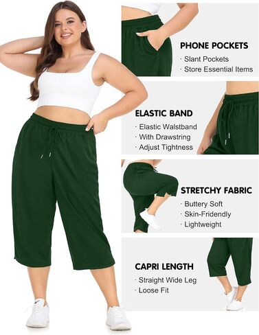 FOREYOND Plus Size Capri Pants for Women Loose Fit Yoga Pants with Pockets Workout Activewear Sweatpants in Saudi Arabia