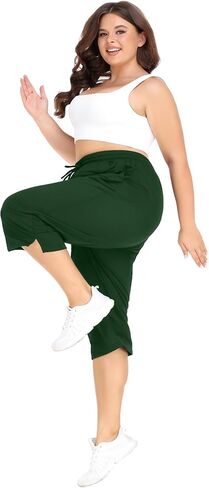 FOREYOND Plus Size Capri Pants for Women Loose Fit Yoga Pants with Pockets Workout Activewear Sweatpants in Saudi Arabia