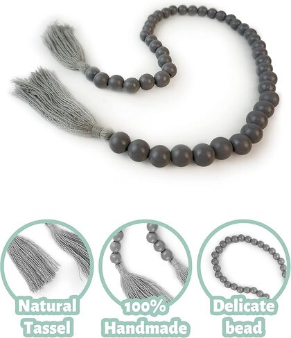 إكليل من الخرز الخشبي مع شرابات، قطعتان من إكليل الخرز الخشبي مقاس 35 بوصة، ديكور المزرعة الحديثة، تصفية ديكور المنزل بوهو in Kuwait