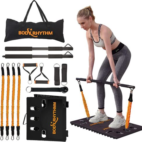 BODY RHYTHM Portable Home Gym Workout Equipment - Includes 150 lbs Resistance Bands, Collapsible Bar, Handles and More - Full Body Workouts System for Women & Men. in Saudi Arabia