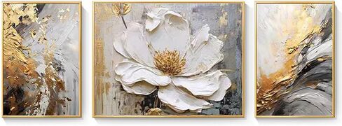 White Floral Oil Painting Wall Art ,Large Paintings for Living Room,Framed Modern Wall Decor,Flower Canvas Wall Decorations,Large Abstract Artwork Hand Paintings Hang for Bedroom Home Office Décor set 24"x64" in Saudi Arabia