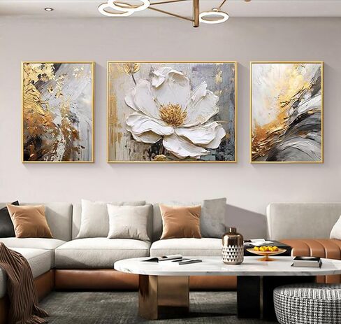 White Floral Oil Painting Wall Art ,Large Paintings for Living Room,Framed Modern Wall Decor,Flower Canvas Wall Decorations,Large Abstract Artwork Hand Paintings Hang for Bedroom Home Office Décor set 24"x64" in Saudi Arabia