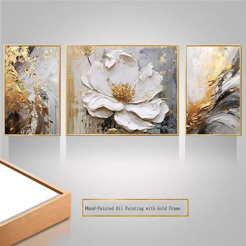 White Floral Oil Painting Wall Art ,Large Paintings for Living Room,Framed Modern Wall Decor,Flower Canvas Wall Decorations,Large Abstract Artwork Hand Paintings Hang for Bedroom Home Office Décor set 24"x64" in Saudi Arabia