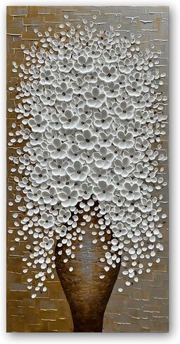 Epicler Art لوحة زيتية على شكل زهرة ذهبية وفضية مرسومة يدويًا ثلاثية الأبعاد لتزيين جدران المنزل مقاس 24 × 48 بوصة in Saudi Arabia
