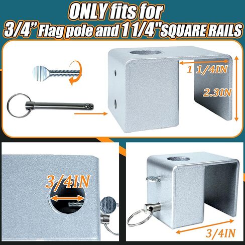 حامل عمود علم القارب العائم لعمود العلم 3/4 بوصة وقضبان مربعة 1 1/4 بوصة فقط، حامل قضيب مربع للقارب العائم شديد التحمل، ملحقات القوارب العائمة in Kuwait