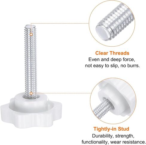 HARFINGTON 10pcs Star Knobs M5 x 35mm Male Thread 25mm Plastic 6-Point Head Stud Knob Hand Tightening Clamping Screw Replacement Threaded Handle, White in Saudi Arabia