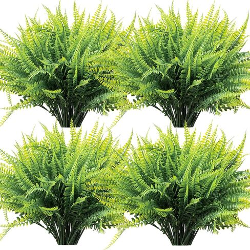 24 Pcs Artificial Boston Ferns Fake Plants for Outdoors, Faux Plants Indoor Greenery Stems and Leaves Shrub Branches, UV Resistant Plastic Fake Fern Plant Bulk for Porch Hanging Planter Window Decor in Saudi Arabia