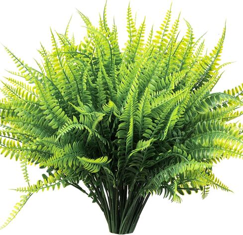 24 Pcs Artificial Boston Ferns Fake Plants for Outdoors, Faux Plants Indoor Greenery Stems and Leaves Shrub Branches, UV Resistant Plastic Fake Fern Plant Bulk for Porch Hanging Planter Window Decor in Saudi Arabia