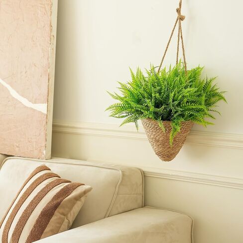 24 Pcs Artificial Boston Ferns Fake Plants for Outdoors, Faux Plants Indoor Greenery Stems and Leaves Shrub Branches, UV Resistant Plastic Fake Fern Plant Bulk for Porch Hanging Planter Window Decor in Saudi Arabia