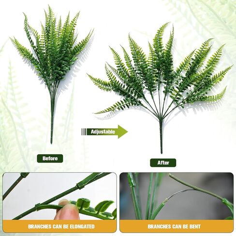 24 Pcs Artificial Boston Ferns Fake Plants for Outdoors, Faux Plants Indoor Greenery Stems and Leaves Shrub Branches, UV Resistant Plastic Fake Fern Plant Bulk for Porch Hanging Planter Window Decor in Saudi Arabia