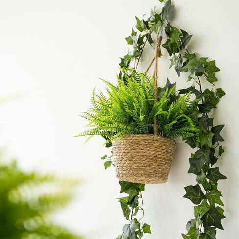 24 Pcs Artificial Boston Ferns Fake Plants for Outdoors, Faux Plants Indoor Greenery Stems and Leaves Shrub Branches, UV Resistant Plastic Fake Fern Plant Bulk for Porch Hanging Planter Window Decor in Saudi Arabia
