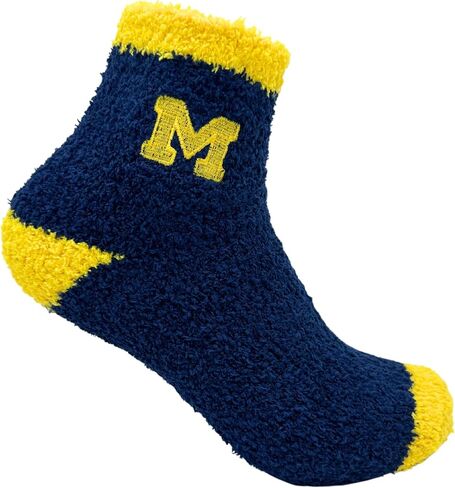 Michigan Wolverines Women's Fuzzy Sleep Socks, Solid Blue/Maize, One Size, NCAA Officially Licensed - DB Fan Gear in Saudi Arabia