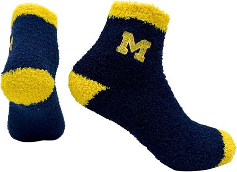 Michigan Wolverines Women's Fuzzy Sleep Socks, Solid Blue/Maize, One Size, NCAA Officially Licensed - DB Fan Gear in Saudi Arabia