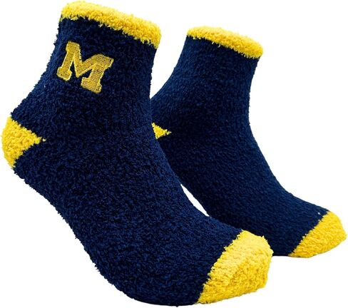 Michigan Wolverines Women's Fuzzy Sleep Socks, Solid Blue/Maize, One Size, NCAA Officially Licensed - DB Fan Gear in Saudi Arabia