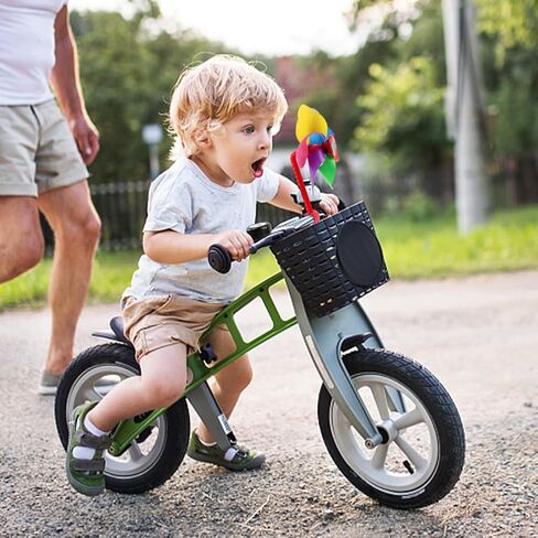 Kids Bike Basket, Cute Bicycle Front Handlebar Basket with Bell Windmill, Adjustable Small Scooter Arts and Crafts Bike Decoration, Bike Accessories for Boys Girls Kids(Black) in Saudi Arabia