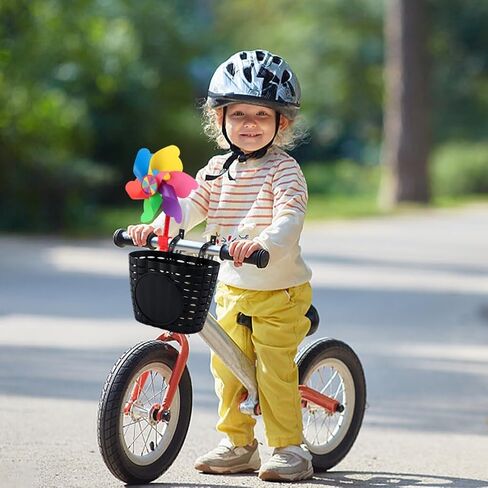 Kids Bike Basket, Cute Bicycle Front Handlebar Basket with Bell Windmill, Adjustable Small Scooter Arts and Crafts Bike Decoration, Bike Accessories for Boys Girls Kids(Black) in Saudi Arabia