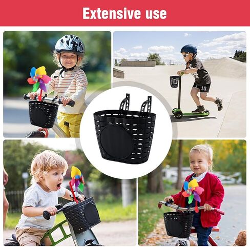Kids Bike Basket, Cute Bicycle Front Handlebar Basket with Bell Windmill, Adjustable Small Scooter Arts and Crafts Bike Decoration, Bike Accessories for Boys Girls Kids(Black) in Saudi Arabia
