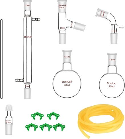 stonylab Glass Distillation Apparatus, Simple Distillation Kit with 24/40 Joint and 500 ml Reaction Flask for Normal Pressure/Low Vacuum Distillation Lab Glassware Kit in Saudi Arabia