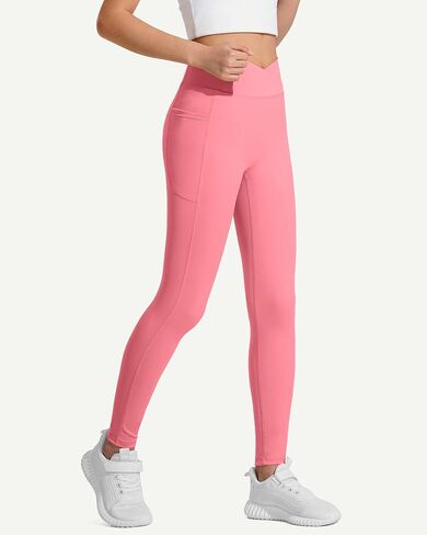 Girls Athletic Leggings Cross High Waist Leggings for Teen Girls Yoga Dance Gym Pants with Pocket in Kuwait