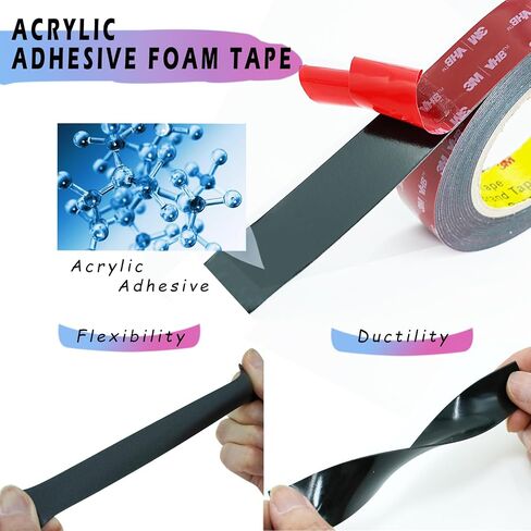 Double-Sided Adhesive Tape Heavy Duty, Self-Adhesive Acrylic Foam Mounting with Removal Scraper,Industrial Grade Waterproof 5952 Very High Bond 2 Sided Tape for Car,Home & Office 5.14yd length (Black) in Saudi Arabia