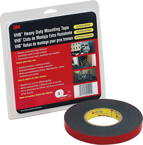 3M VHB Tape 5952 Double-Sided Acrylic Foam Tape - Heavy Duty, Industrial Mounting Tape - 1/2 inch width x 36 yards length, 45 mil thick, 4 rolls/case - Black in Saudi Arabia