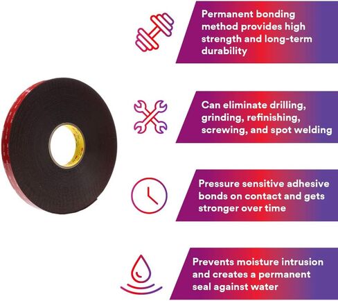 3M VHB Tape 5952 Double-Sided Acrylic Foam Tape - Heavy Duty, Industrial Mounting Tape - 1/2 inch width x 36 yards length, 45 mil thick, 4 rolls/case - Black in Saudi Arabia