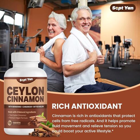 Ceylon Cinnamon Capsules 1200mg Cinnamon Bark Supplements with Chromium, Berberine HCL & Turmeric, Vegan, 120 Capsules, Energy, Metabolism, Heart & Immune Support in Saudi Arabia