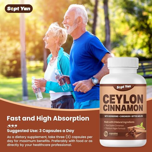 Ceylon Cinnamon Capsules 1200mg Cinnamon Bark Supplements with Chromium, Berberine HCL & Turmeric, Vegan, 120 Capsules, Energy, Metabolism, Heart & Immune Support in Saudi Arabia