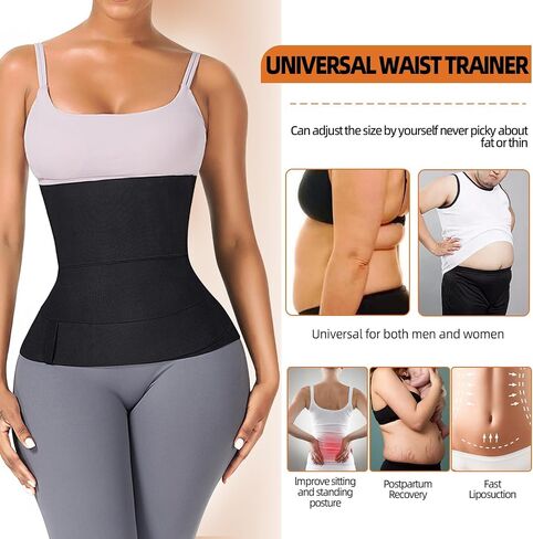Upgrade Sweat Bands for Stomach Made of Natural Latex, Anti-curl Waist Trainers for Women Belly Fat. Waist Trainer for Men Women Sports, Postpartum Recovery Black in Saudi Arabia
