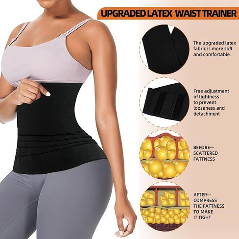 Upgrade Sweat Bands for Stomach Made of Natural Latex, Anti-curl Waist Trainers for Women Belly Fat. Waist Trainer for Men Women Sports, Postpartum Recovery Black in Saudi Arabia