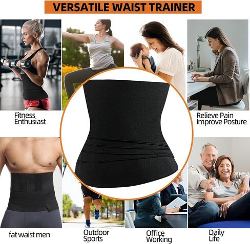 Upgrade Sweat Bands for Stomach Made of Natural Latex, Anti-curl Waist Trainers for Women Belly Fat. Waist Trainer for Men Women Sports, Postpartum Recovery Black in Saudi Arabia