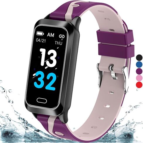 Inspiratek Kids Fitness Tracker for Kids Age 5-16 (5 Colors)，Waterproof Kids Fitness Watch，Kids Pedometer Watch，Watch for Kids，Step/Activity Tracker for Kids，Easy to Use Kids Tracker Watch (Purple) in Saudi Arabia