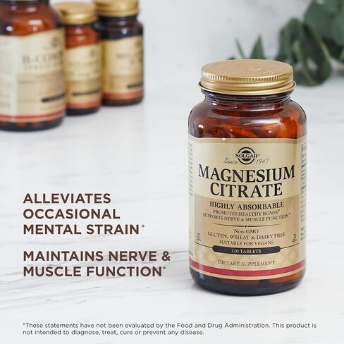 Solgar Magnesium Citrate - 120 Tablets - Promotes Healthy Bones, Supports Nerve & Muscle Function - Highly Absorbable - Non-GMO, Vegan, Gluten Free, Kosher - 60 Servings in Saudi Arabia