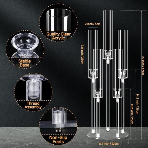 4set 5 Arms Acrylic Candelabra Centerpieces for Wedding Table Decorations,Clear Crystal Candlesticks Holder with Acrylic Shade for Valentine's Day Dinner Party Fireplace Gift Fit LED Candle in Kuwait