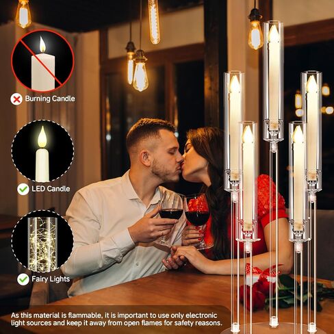 4set 5 Arms Acrylic Candelabra Centerpieces for Wedding Table Decorations,Clear Crystal Candlesticks Holder with Acrylic Shade for Valentine's Day Dinner Party Fireplace Gift Fit LED Candle in Kuwait